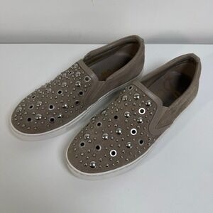 Sam Edelman Paven Slip On Sneakers Womens 8.5 Putty Suede Studded Grommet Edgy